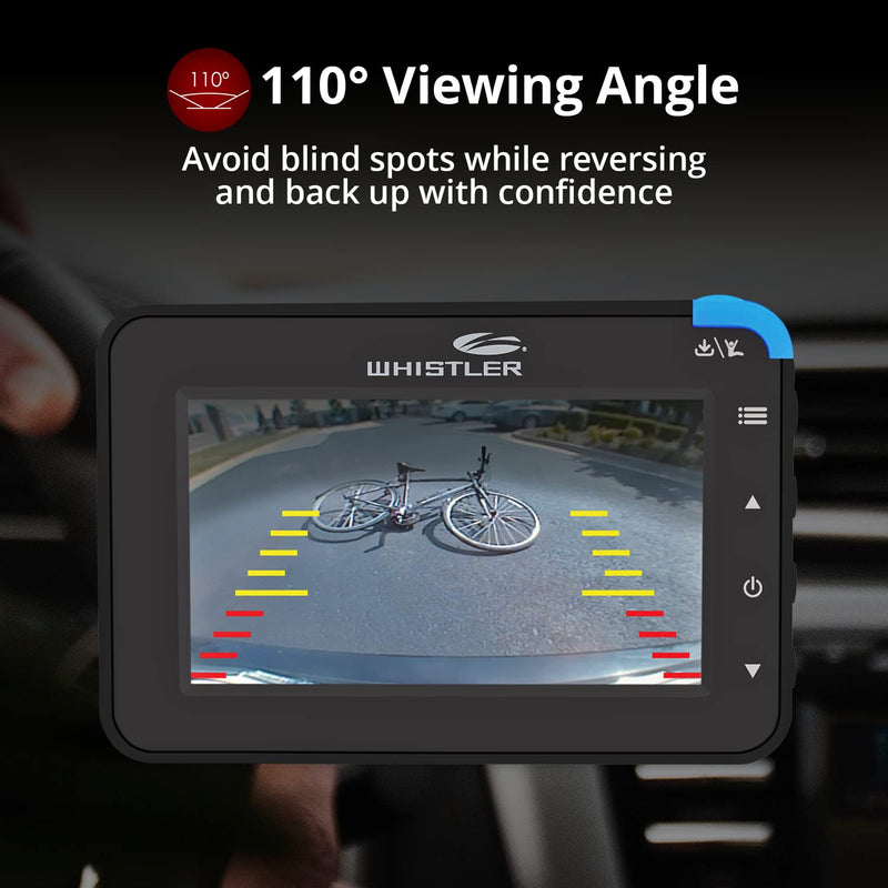 Whistler Backup Camera, 4.3" LCD Monitor, IP65 Weather Resistant, Solar Charging, No Hardwire, 110° Wide Rear View with LED Lights, Backup Assist Grid Lines