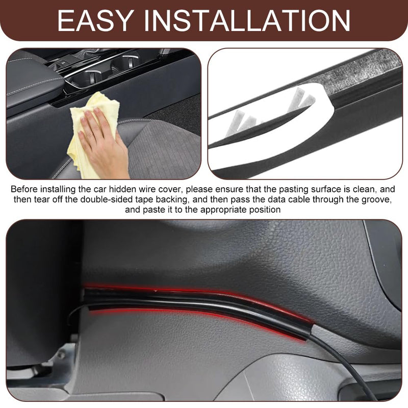 4PCS Car Concealed Wire Cover, Car Cable Management, Automotive Power Cord Cover Adhesive Cable Hidden Protector, PVC Auto Split Sleeving Wire Cord Organizer for USB, Audio and Video Line