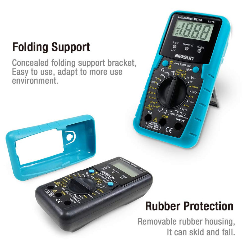 allsun Automotive Multimeter DMM DC Volt Ohm Temp Frequency Diode & Continuity Tester Automotive Diagnosis Tester Test RPM Dwell Angle