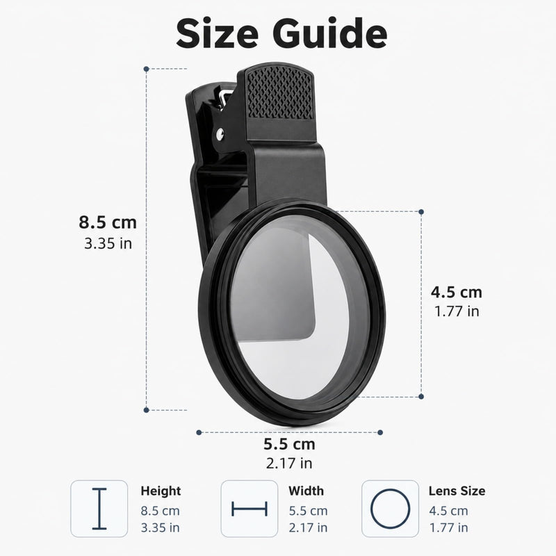 CPL Phone Polarizing Lens Filter, Rotating Camera Clip-On Lens for Reducing Glare on Water, Glass & Plants Photography