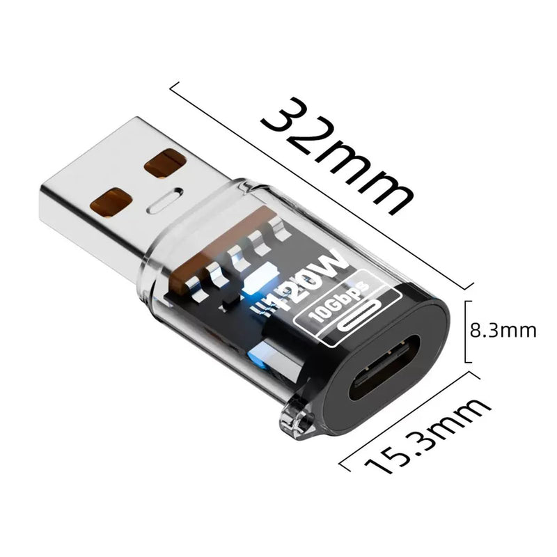 WLGQ Transparent Shell with Light USB A to USB C Adapter, 120W Power Delivery, 10Gbps Data Transfer, 3 Pack, Black