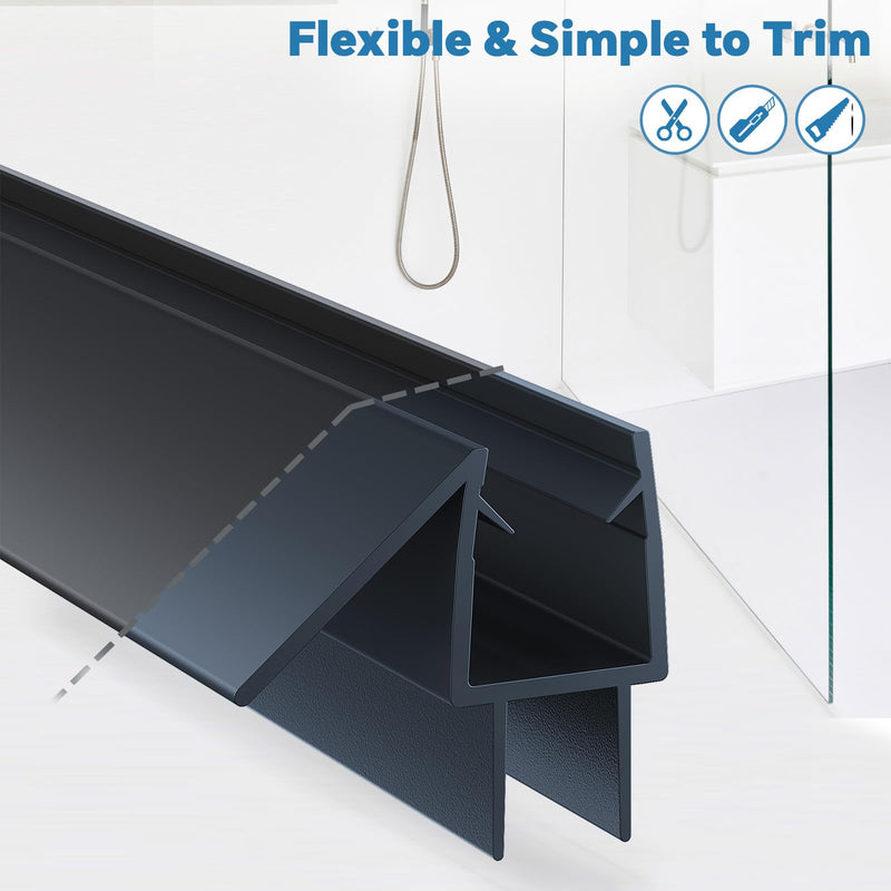 Shower Door Bottom Seal Strip, 2PCS Seal Strip, Clear PVC, 36" Length, Fits 10mm Thick Glass, Prevents Leaks, Easy Installation, No Adhesive Required (Black, 36in for 3/8"(10mm)) Black 36in for 3/8"(10mm) Door