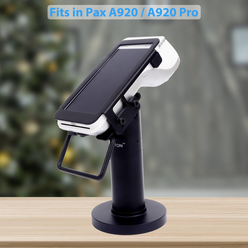 Credit Card Terminal Stand for Pax A920 / A920 Pro, 7" Tall Credit Card Machine Stand, Swivel & Tilt POS Machine Payment Terminal Stand with Fully Wrap Metal Frame, Screw-in & Adhesive,Black