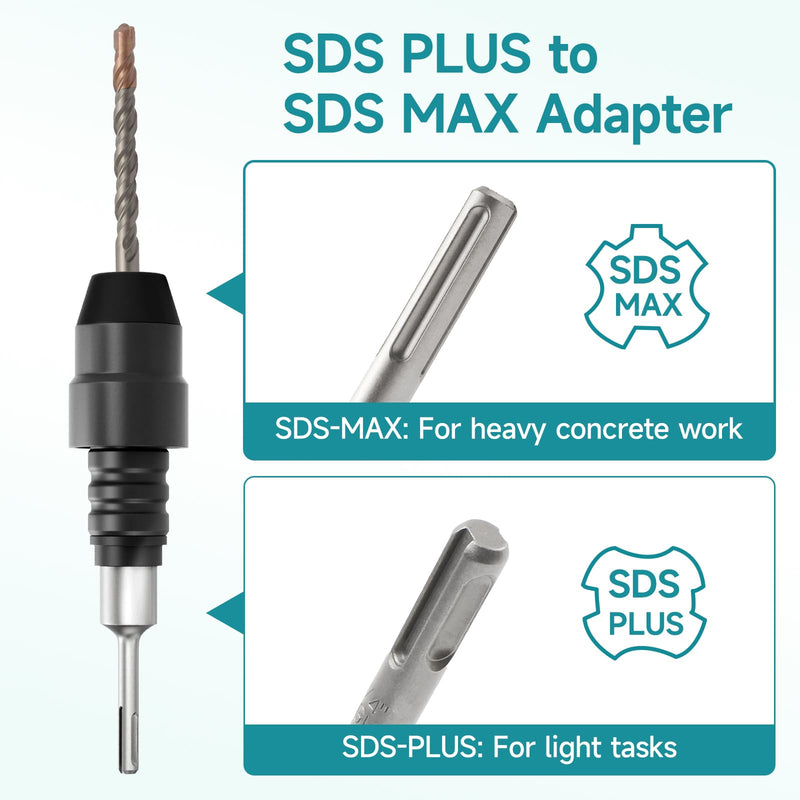 SDS-Plus to SDS-Max Adapter for Rotary Hammers - 8-1/4 Inches Long Black Alloy Steel Adapter Standard