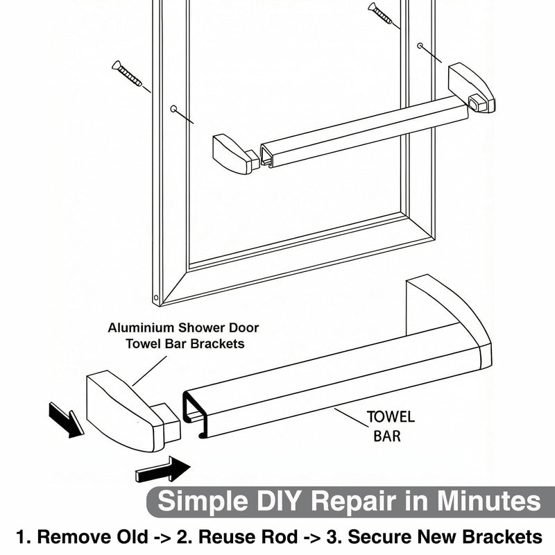 Solid Aluminum Shower Door Towel Bar Brackets – Heavy-Duty Metal Replacement Brackets for Alumax & Basco Framed Doors – Rust-Proof Shower Door Handle Replacement Parts (2-Pack, Silver)