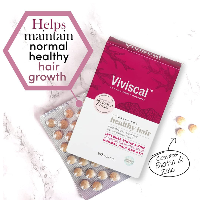 Viviscal Hair Supplement For Women, Biotin & Zinc Tablets, Natural Ingredients with Rich Marine Protein Complex AminoMar C, Contributes to Healthy Hair Growth, Pack of 90, 1.5 Month Supply 90 count (Pack of 1)