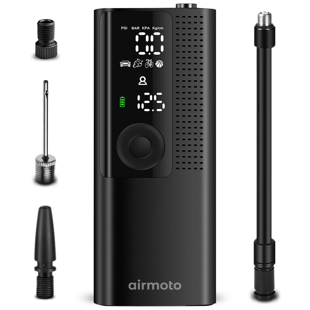 Airmoto Tire Inflator Portable Air Compressor - Air Pump for Car Tires with Tire Pressure Gauge - One Click Smart Pump Tire Inflator for Car, Motorcycle, Bicycle and More 1-Pack