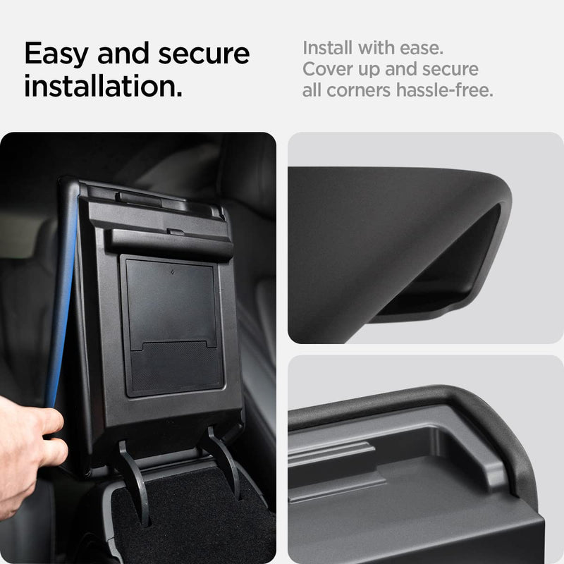 Spigen Center Console Non-Slip Armrest Cover Designed for Tesla Model 3/Y 2023/2022 with EZ Snap On Instant Install [Not Compatible with Model 3 2024 Refresh] Black