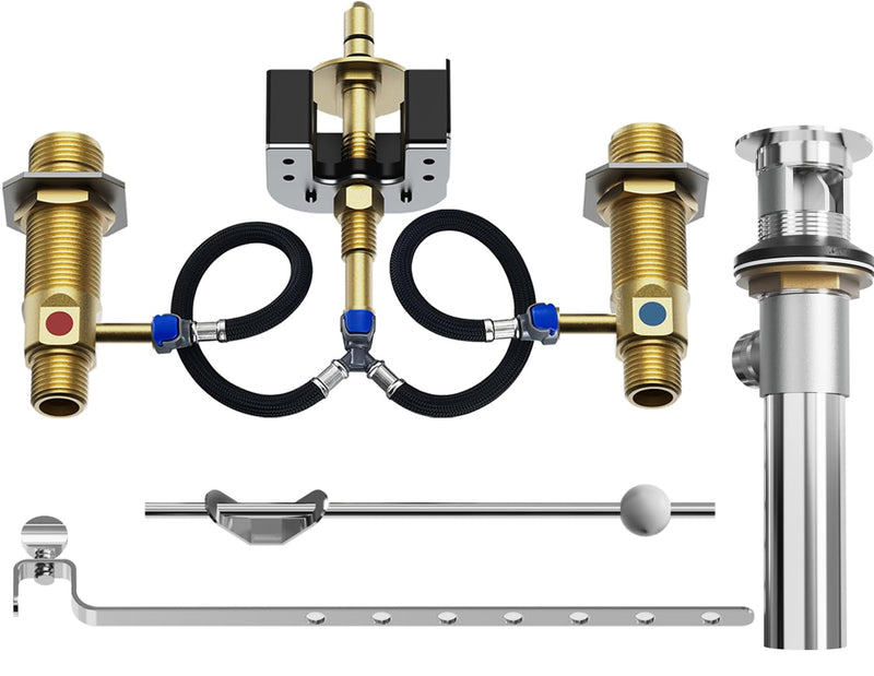 Upgraded Series Rough-In Valve with Drain Assembly,1/2-Inch IPS Connections,Compatible with Moen Widespread Bathroom Sink Faucet,S9000-series,Brass Construction