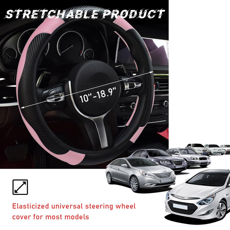 Car Steering Wheel Cover, 15 Inch Leather Breathable Auto Steering Wheel Protector, Comfortable Non-Slip Vehicle Steering Wheel Covers, Universal Interior Car Accessories (Black+Pink) Black+Pink