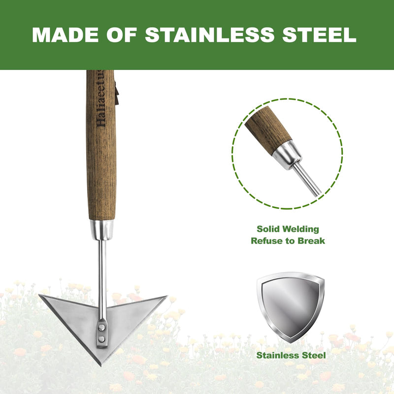Haliaeetus Triangle Head Hoe, 15'' Scuffle Hoe for Weeding Precisely in Raised Bed, Stainless Steel Rogue Hoe for Weeding in Push-Pull Motion, Push Pull Hoe with Compact Size for Weeding Between Plant 15'' Triangle Head Hoe