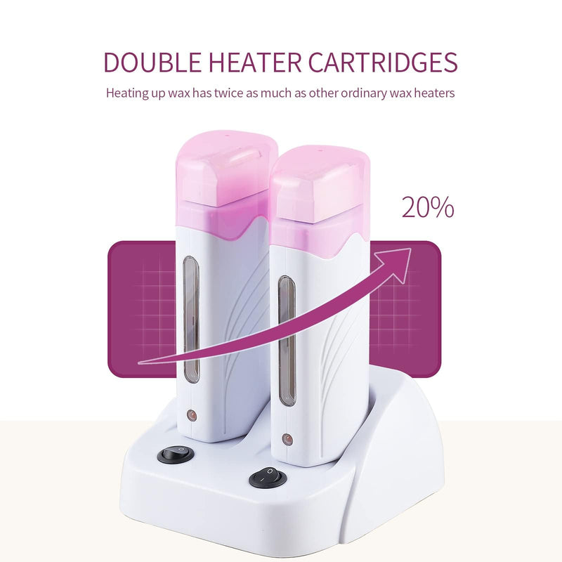 Electric Roll On Wax Warm Machine,Double Wax Roller Heater | Wax melter with wax cartridge for hair removal, with stand,Depilatory Waxing Heater for Home Salon Use Pink