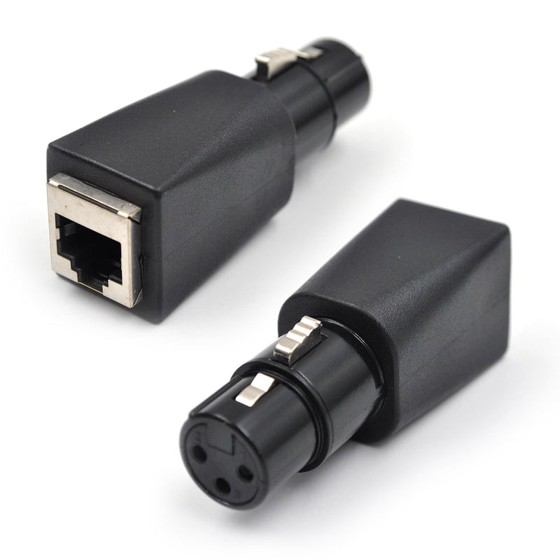 (4pack) Male/Fmale 3-Pin XLR Adapter Plug DMX to RJ45 Connector to Ethernet, Black Male & Female (2 Pair)