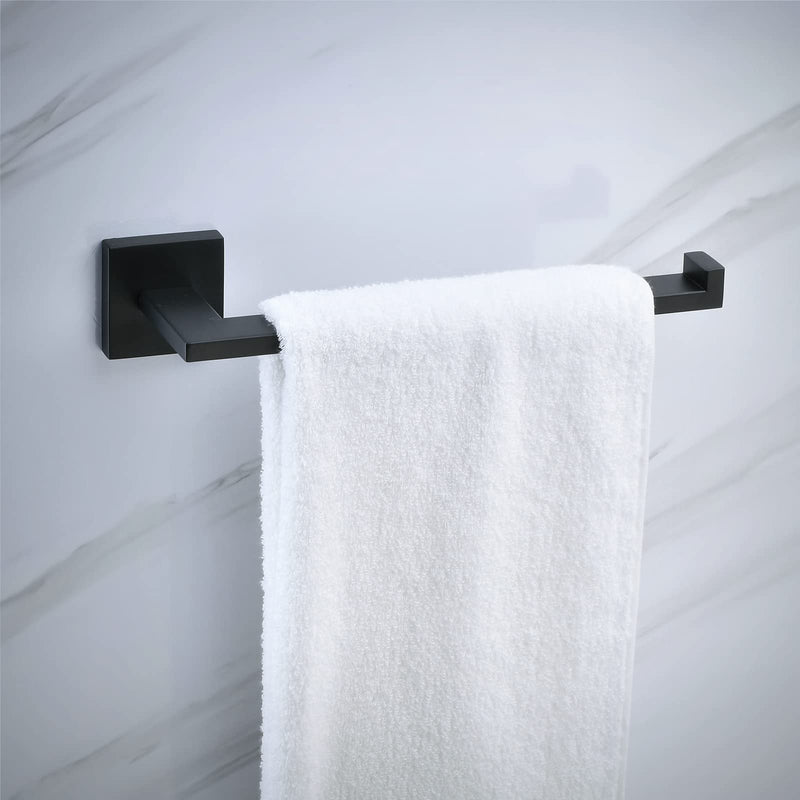 Matte Black Bathroom Accessories Hardware Set 2 Pieces, Toilet Paper Holder + Hand Towel Holder, Wall Mounted Towel Ring Towel Bar, SUS304 Stainless Steel, SHUNLI Matte Black