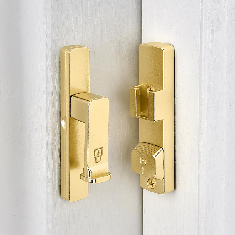 INIRET 2 Packs Gold 90 Degree Barn Door Lock,Flip Gate Latches Hardware,Zinc Alloy Right Angle Door Lock Latch,Protect Privacy,for Barn Door,Cabinets,Windows,Garden,Bathroom Gold_90 Degree