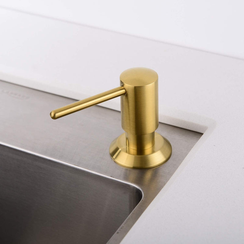 Gold Soap Dispenser for Kitchen Sink, Built in Soap Dispenser Brass, Brushed Gold Pump Head Liquid Lotion Kitchen Commercial with 500ml Bottle
