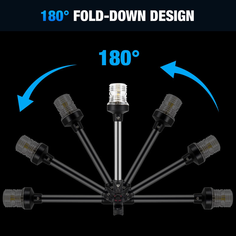12 Inch Stern Light Bimini Top Anchor Light, LED Pontoon Navigation Lights Waterproof IP67, 3 NM Visibility White Fold Down Rear Boat Lights for Jon Boat, Small Boats, Fishing Boats (12~24V) 12 Inches