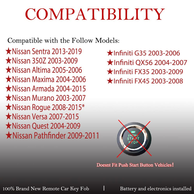 MechanMagic Key Fob Remote Replacement Fits for Nissan Sentra 2013-2019/Rogue 2008-2015/Versa 2007-2015/Armada/Maxima/Murano/Infiniti FX35 FX45 CWTWB1U816 Keyless Entry Remote Control ID46 CHIP