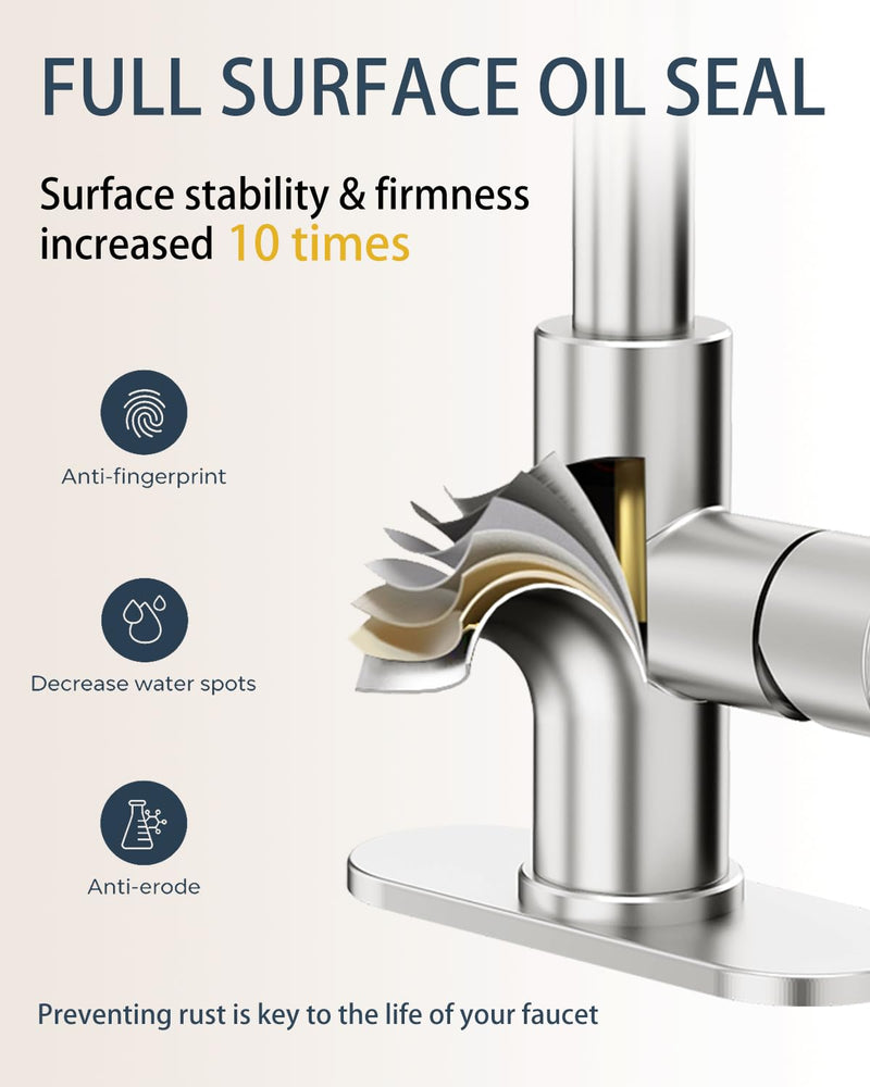 Fransiton Bathroom Faucets, Bar Sink Faucet Single Hole for Bathroom Kitchen Campers with Pop-Up Drain Hose, Suitable for Farmhouse Vanity Lavatory Brushed Nickel Classic