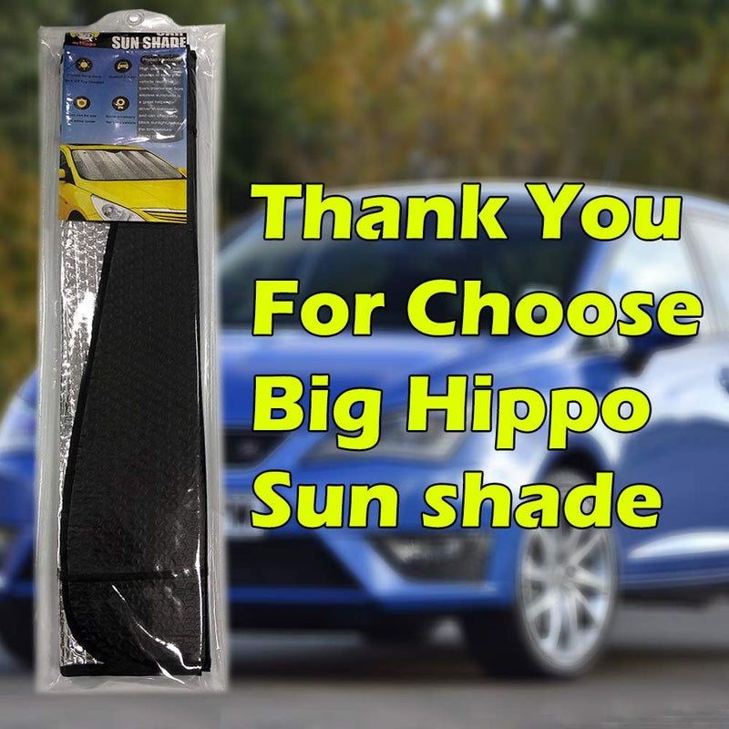 Big Hippo Front Car Sun Shade Windshield, Jumbo/Standard Sunshade Keeps Vehicle Cool UV Ray Sun Visor Protector Sunshades - Easy to Use Folding Sun Shade - Silver/Black Sides(Size: 55.16 X 27.5inch) black Black-55.16 x 27.5 inches