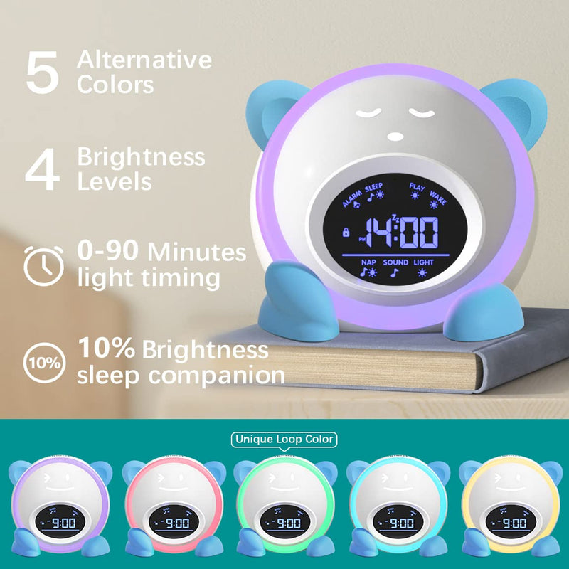 OK to Wake Clock for Kids, Sleep Training Clock with Night Light and Sound Machine, Kids Alarm Clock for Bedrooms (Blue) Blue
