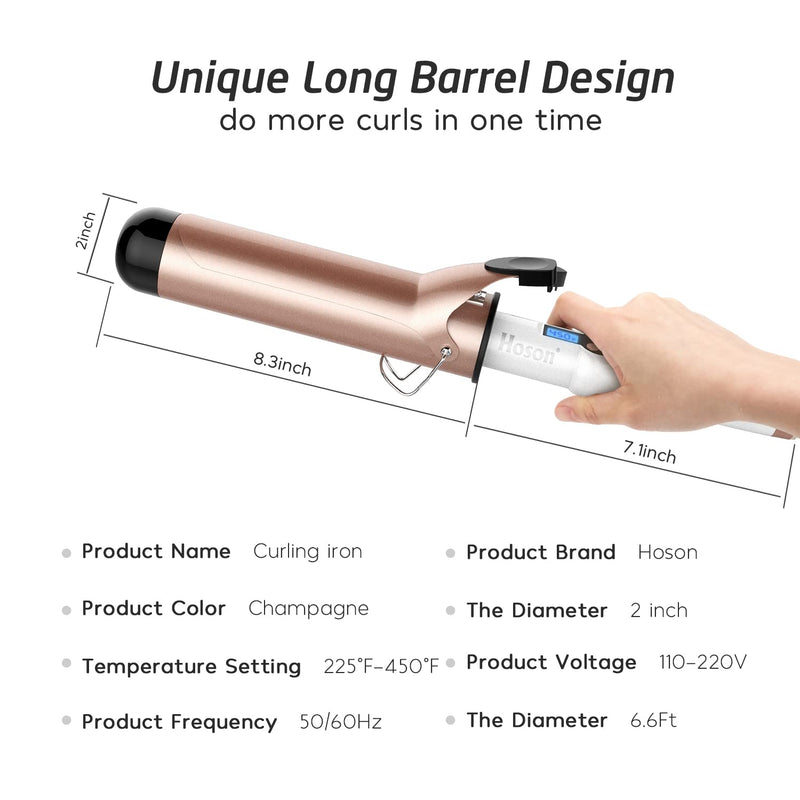  [AUSTRALIA] - Hoson 50mm Curling Tongs Large Barrel for Long Hair, Big Barrel Curling Wand Iron Dual Voltage,Ceramic Tourmaline Coating with LCD Display, Glove Include