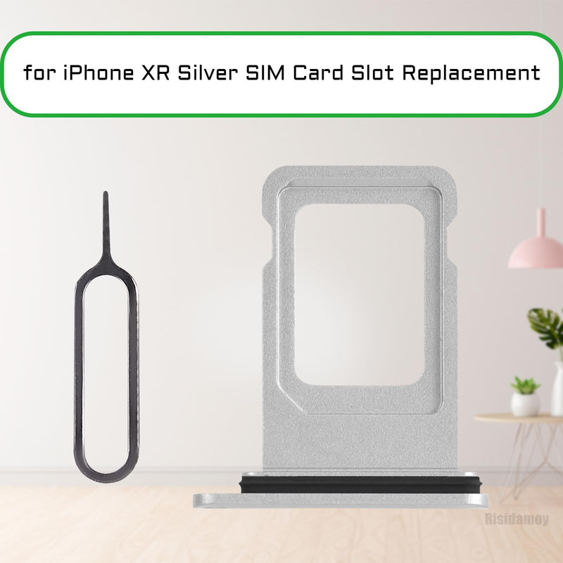 for iPhone XR Silver SIM Card Slot Replacement Single SIM Version Card Tray Holder Adapter with Waterproof Rubber Ring Repair Tool Fix Kit SIM Ejector for A1984 A2105 A2106 A2107 A2108