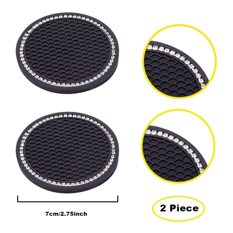 2PCS Cute Kitty Cup Holder Coasters, Black Silicone Anti-Slip Car Coasters,Cup Pads for Home Office,Universal 2.75 Inch B