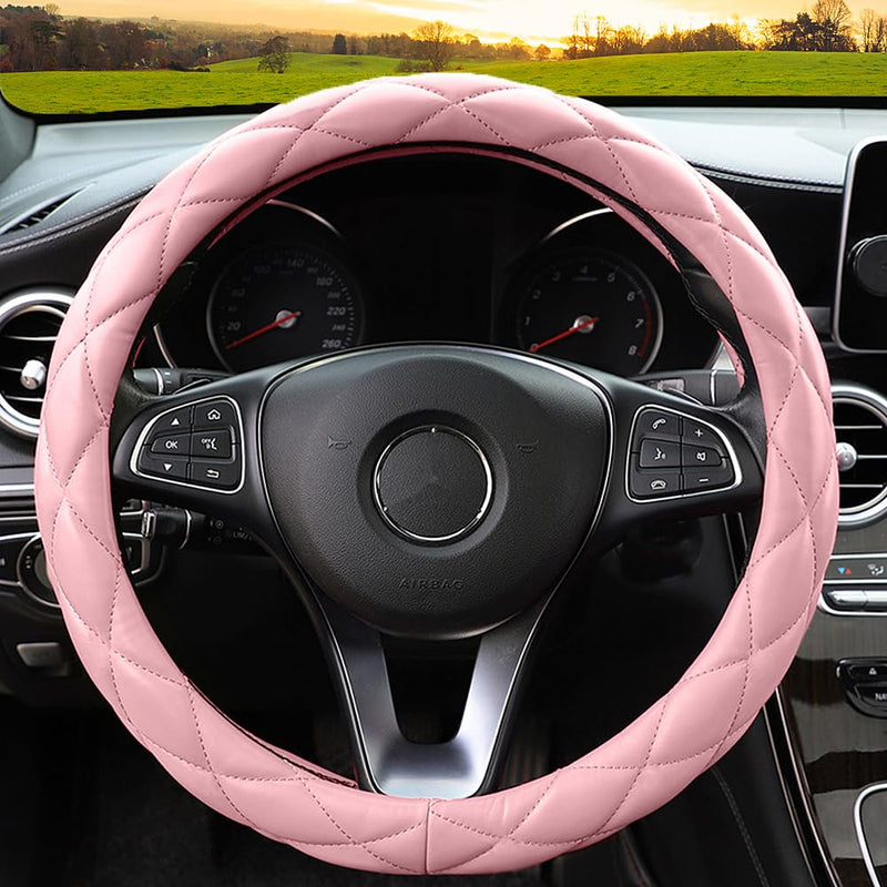 Soft Microfiber Leather Steering Wheel Cover, Universal 15 Inch for Women Girls, Fit Vehicles, Sedans, SUVs, Vans, Trucks - Light Pink A-Baby Pink