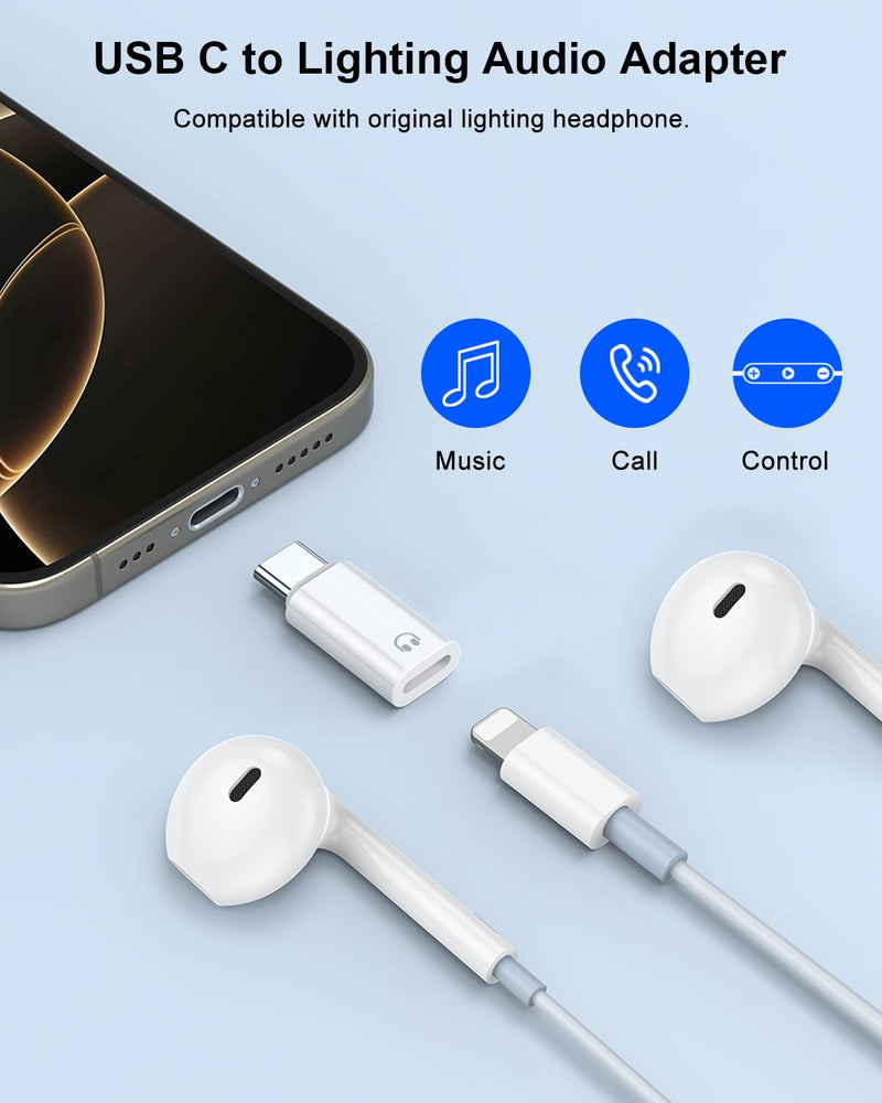 AreMe for Lightning to 3.5mm & USB C to Lightning Headphone Audio Adapter | Earbuds Adapter Converter for iPhone, Support Line Control & Calls