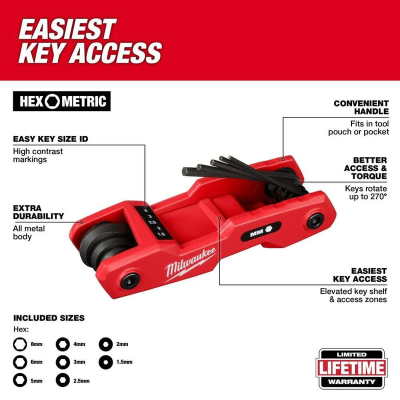 Milwaukee Electric - 17-Key Folding HEX Key Sets - SAE/Metric
