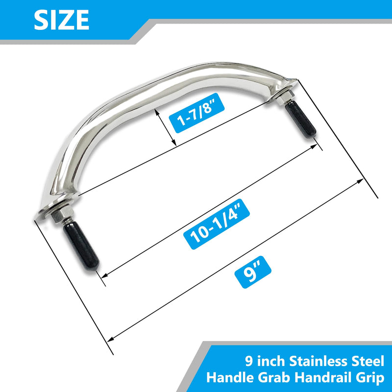 9 inch Stainless Steel Boat Grab Handle, Marine Handrail Grip Hardware for Multipurpose, Mirror Polished (2PCS) 2PCS