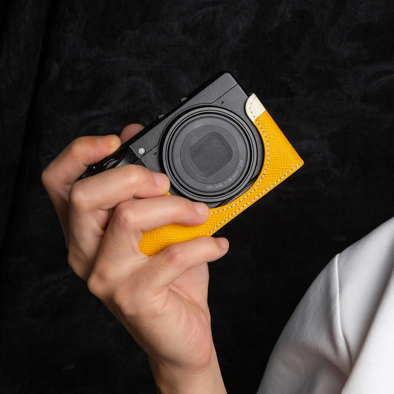 GRIV Genuine Leather Color-Block Camera Case with Shoulder Strap for Ricoh GR IV/GR IV X/GR IV HDF/GR4 Handmade Half Cover (Yellow White-Set) Yellow White-Set