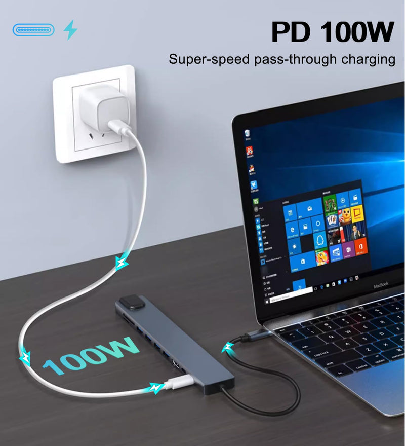 USB C Hub Ethernet HDMI Adapter, 10 in 1 Laptop Docking Station with 4K HDMI, RJ45 Ethernet, SD/TF Card Reader, USB 3.0/2.0, PD 100W, LAN USB-C Dongle for MacBook Pro/Air, iPad Pro, XPS, etc