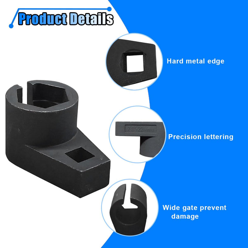 Automotive Offset Oxygen Sensor Socket, 3/8-Inch Drive, 7/8-Inch (22mm), Side Wire Gate Accesses Sensor for Protect Wire from Damage, Universal Removal Tool Car Accessories for Most Cars
