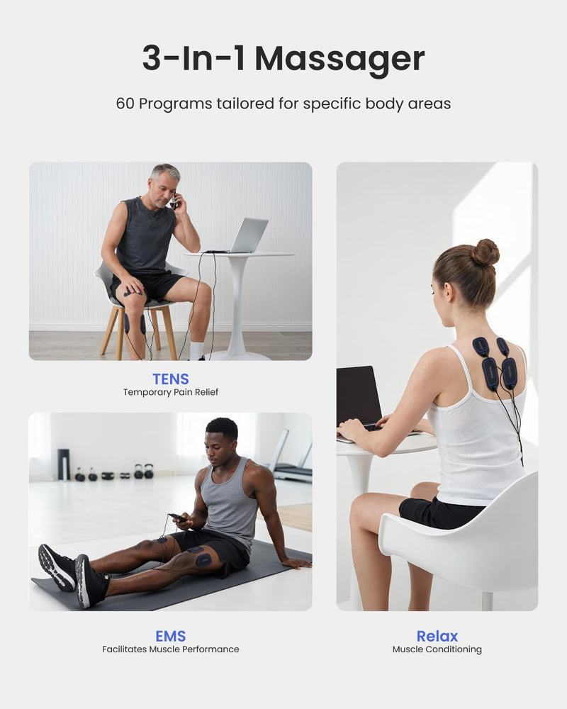 RENPHO TENS Unit Muscle Stimulator, 60 Programs EMS Unit for Back Pain Relief, Rechargeable TENS Machine with 20 Intensities, Muscle Growth Massager for Sciatica Shoulder Neck 8 Electrodes Pads