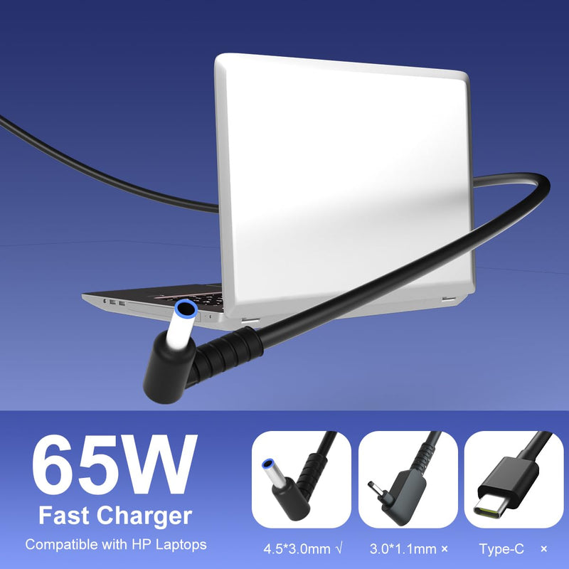 65W 45W Computer Charger Smart Blue Tip 4.5mm Compatible with HP | Pavilion x360 14/15/17, Envy 13/15, EliteBook ProBook Chromebook Stream Spectre |19.5V 3.33A 710412-001