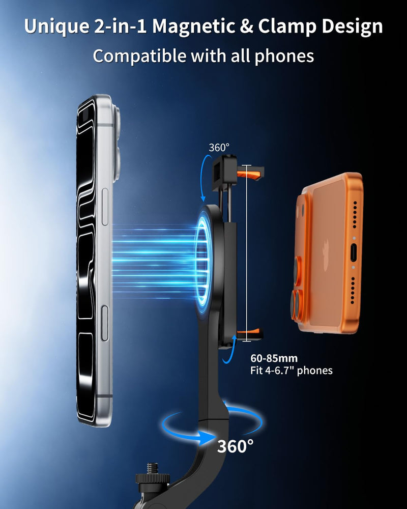 Vlogging Kit for iPhone,63" Magnetic Tripod for iPhone with 2 Light & 2 Mic | Magnetic Selfie Stick Phone Tripod with Light for Content Creator Essentials/YouTube Starter Kit/TikTok/Video Recording/Live