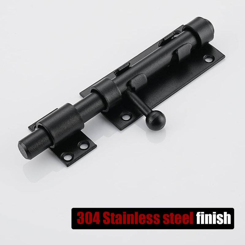 JQK Sliding Bolt Gate Latch Black, 6.3 Inch (Thick 2.4mm) Heavy Duty 304 Stainless Steel Barrel Bolt with Padlock Hole, Interior Door Latches 2 Pack, DL300-BK-P2 6Inch(2 Pack)
