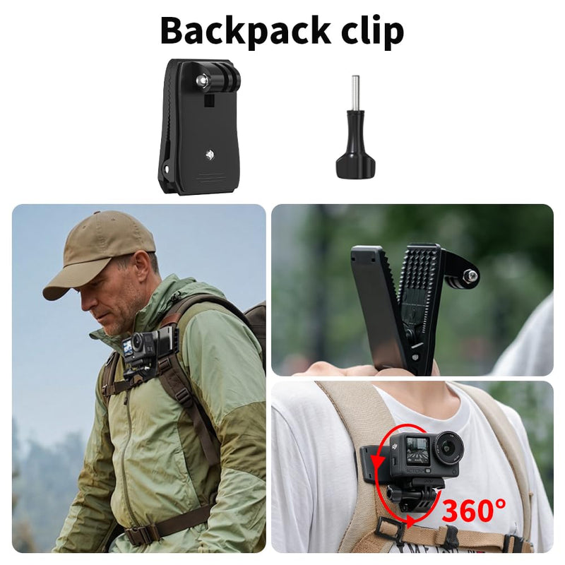 4 in 1 Accessories Kit Set for DJI Action 6/5/4, GoPro Hero 13/12/11/10 and More, Quick Release Head Strap Mount + Chest Mount Harness + Backpack Clip Holder + 360°Rotating Palm Strap