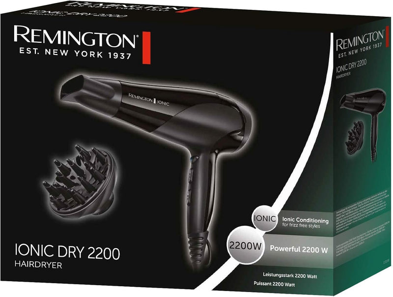  [AUSTRALIA] - Remington Hair Dryer Ionic Dry (2200 Watt, Powerful, Ionic Technology for A Lint Free Result, Diffuser, Coolshot) Hair Dryer D3198 [Amazon Exclusive] pro