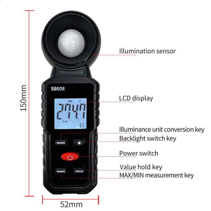 Digital Illuminance Light Meter Tester 200,000Lux Meter (18,500FC) Luxmeter Lighting Intensity Brightness Measurement Tool for Indoor Outdoor Grow Plants Film Photography lumens LED Photometer