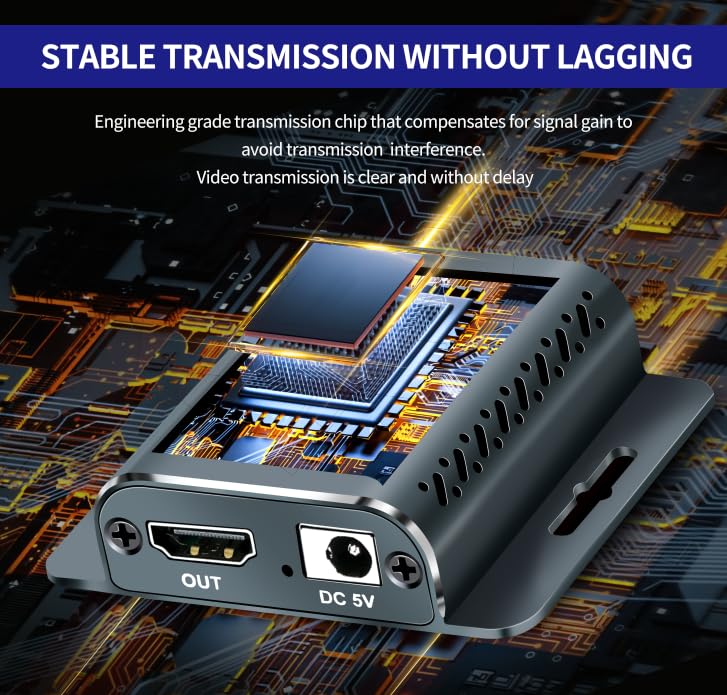 HDMI Extender Over CAT5e/6,HDMI Over Ethernet,HD MI Over cat6 with 200 FT for 1080@60Hz,RJ45 to HD Converter Plug & Play with 5V Power Adapter