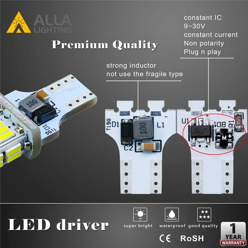 Alla Lighting T10/T15 912 921 W16W LED Reverse Light Bulb, CAN-BUS Error Free 6000K White Back-Up/Trunk/3rd Brake Lights Lamp 922 906 921KX 912K 921LL Upgrade
