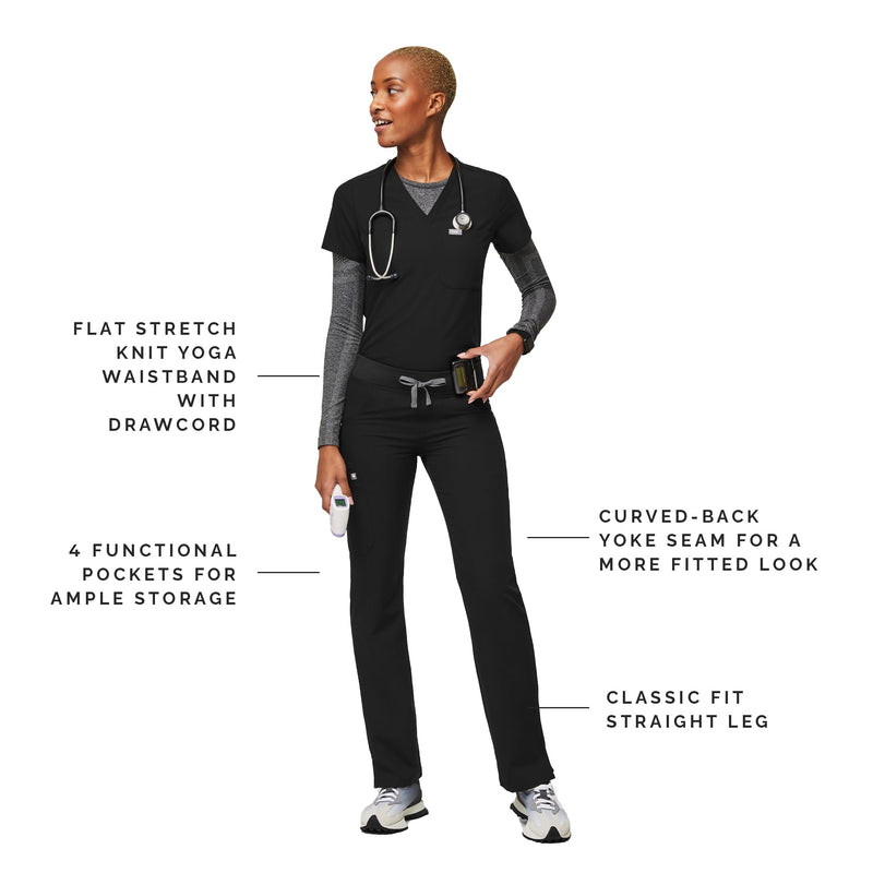 FIGS Kade Cargo Scrub Pants for Women — Classic Fit, Straight Leg, 4 Pockets, Yoga Waistband, Anti-Wrinkle Regular Small Black
