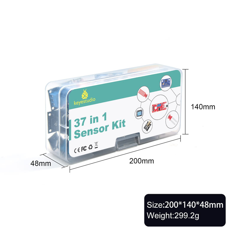 KEYESTUDIO 37 in 1 Sensor Kit for Arduino with Tutorial,Sensors Modules Compatible for Arduino and Raspberry Pi Programming,Active Buzzer/5V Relay/Temperature and Humidity Module etc.