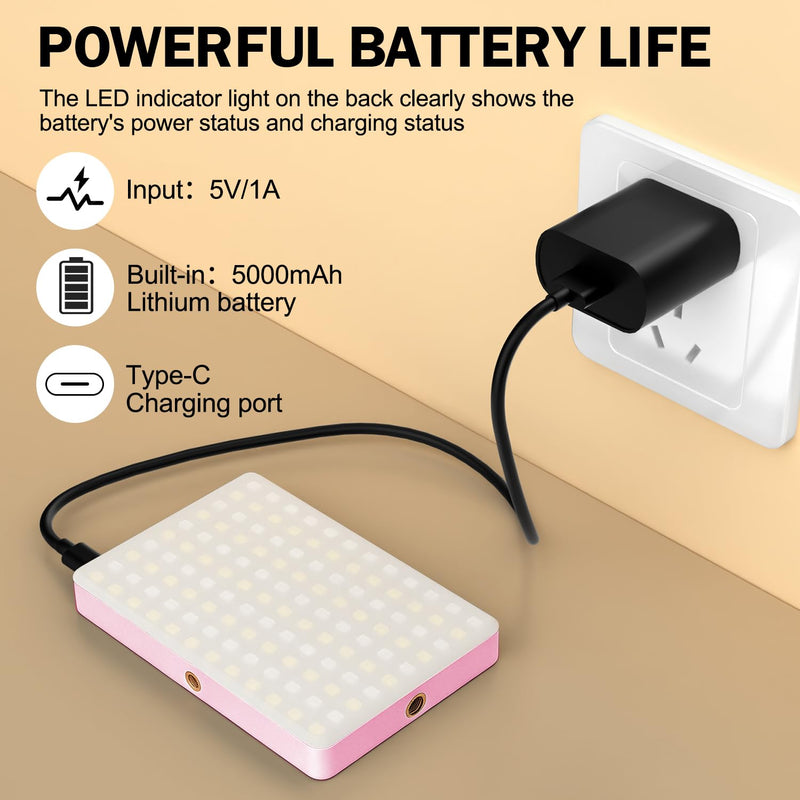 120 LED Selfie Light for iPhone, Portable Phone Light with Clip & Camera Tripod Adapter - 5000mAh Rechargeable, 3 Lighting Modes, CRI 97+ for Video Recording, TikTok, Tripod Mount Rings Pink