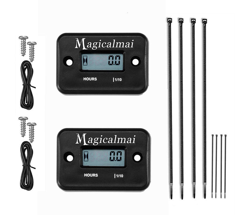 2pcs Magicalmai Inductive Hour Meter for Gas Engine Generator Lawn Mower Pressure Washer Marine ATV Boat Outboard Motor Dirt Bike Motorcycle Waterproof Hr Meters - Black 2