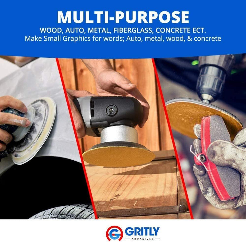 Gritly - 6" PSA DA Sanding Discs - Adhesive Backed Sandpaper Discs - Attachement for Orbital Power Sanders - Sandpaper Roll - Automotive, Wood & Metal Working (180 Grit) 180 Grit