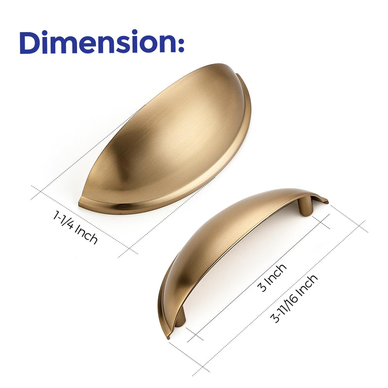 Ravinte 10 Pack 3" Drawer Pulls Champagne Bronze Cabinet Cup Pulls Kitchen Hardware Cabinet Handles Drawer Handles Knobs 3 inch Hole Center